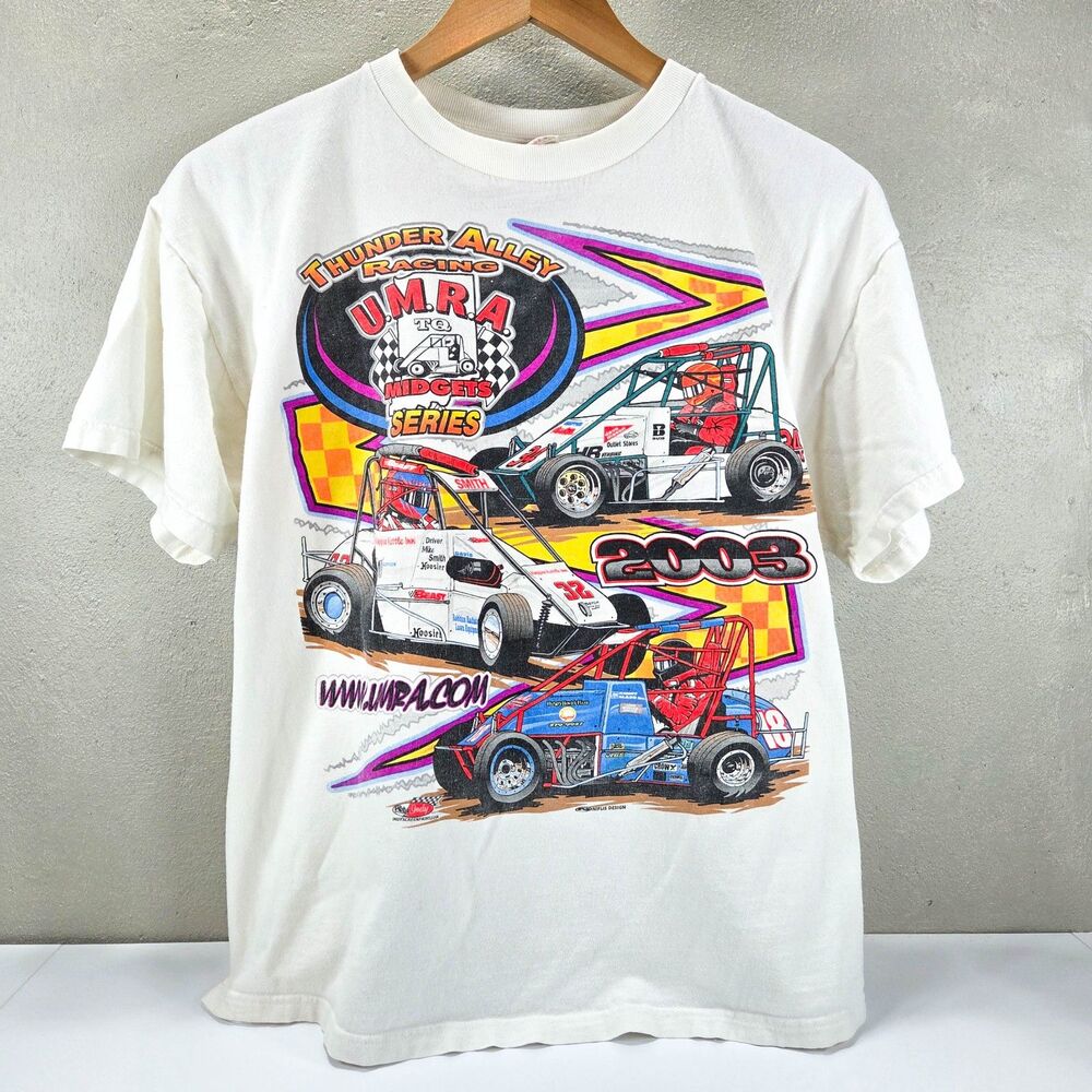 Vintage 2003 UMRA Thunder Alley Midget Racing Double Sided Tee Sz XL